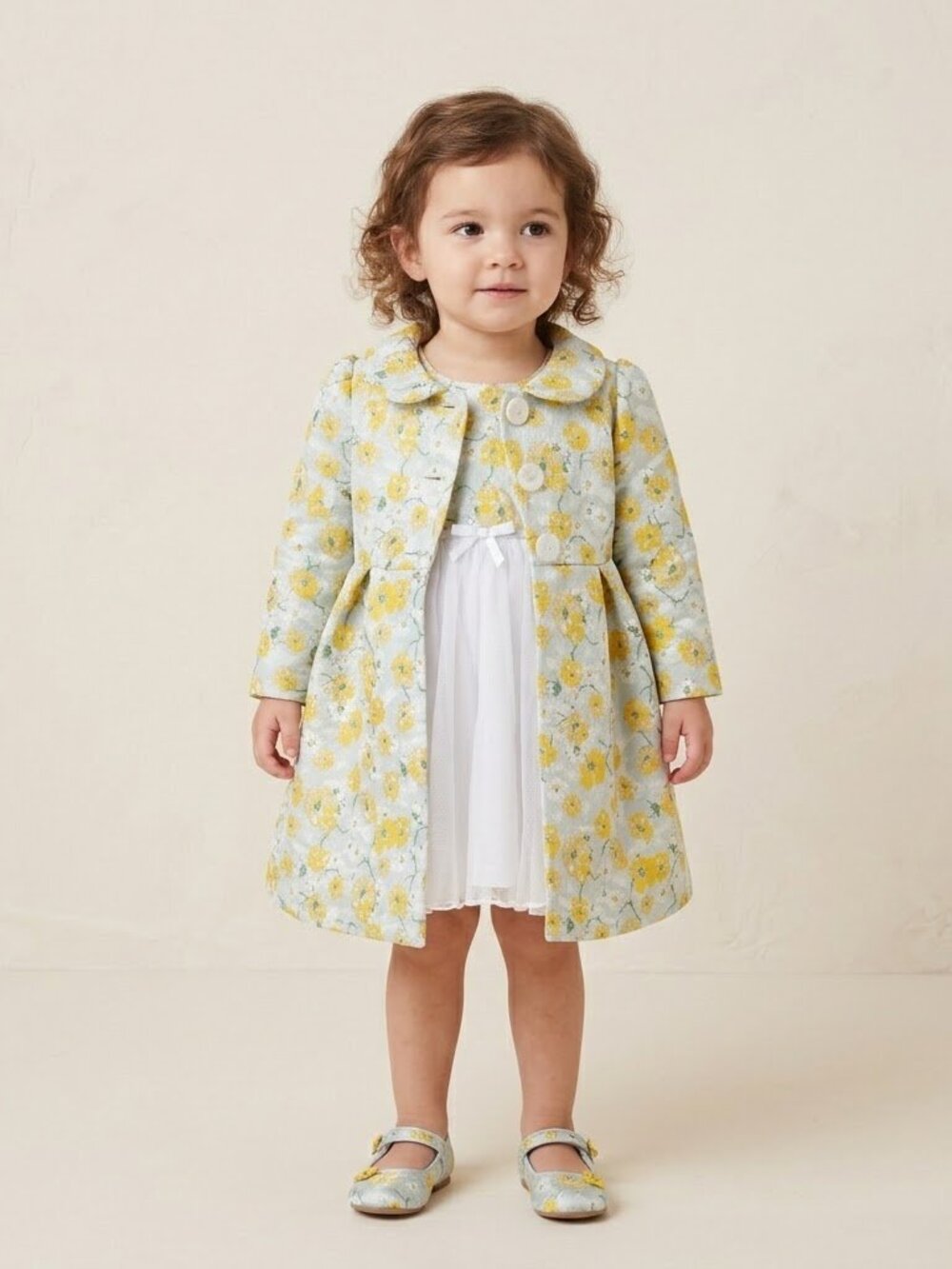 Bonnie Baby floral brocade dress and coat Size 24 Months Yellow White
